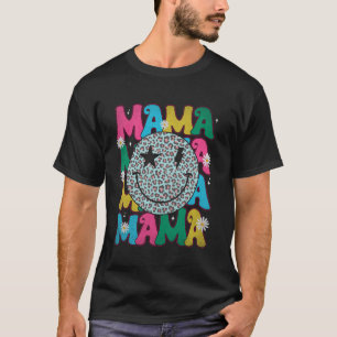 T-shirt Mama Rétro Groovy Léopard Sourire Visage Fête des