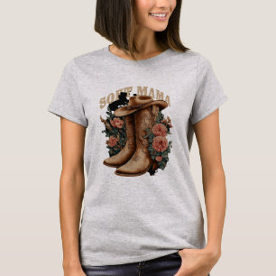 T-shirt Mama Retro Western Bottes de Cowboy Graphique Flor