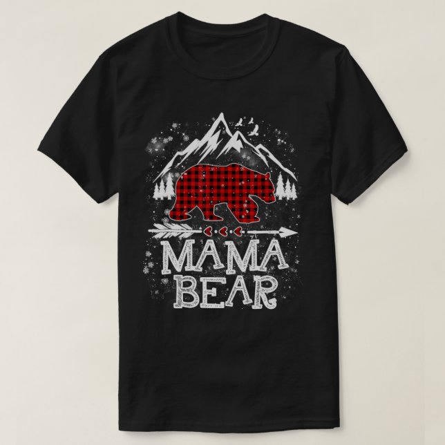 T-shirt Mama rouge Ours de Noël Pyjama correspondant Fami (Design devant)