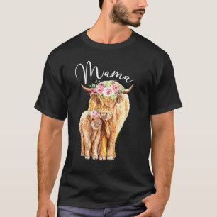T-shirt Mama Vache Highland Avec Veau Bébé Fleur Mères Da