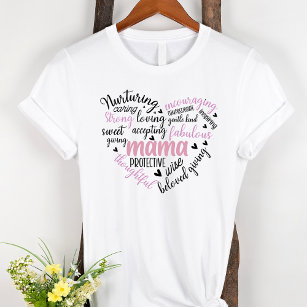 T-shirt Mama Word Cloud rose et noir Coeur Mère