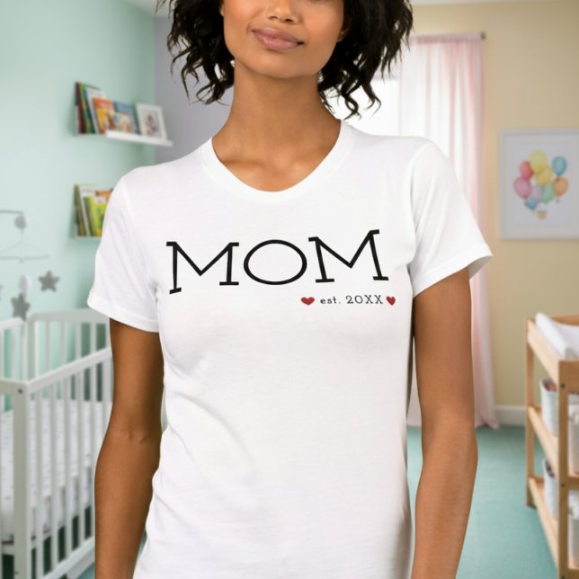 T-shirt Maman a établi deux coeurs Noir minimal (Créateur téléchargé)