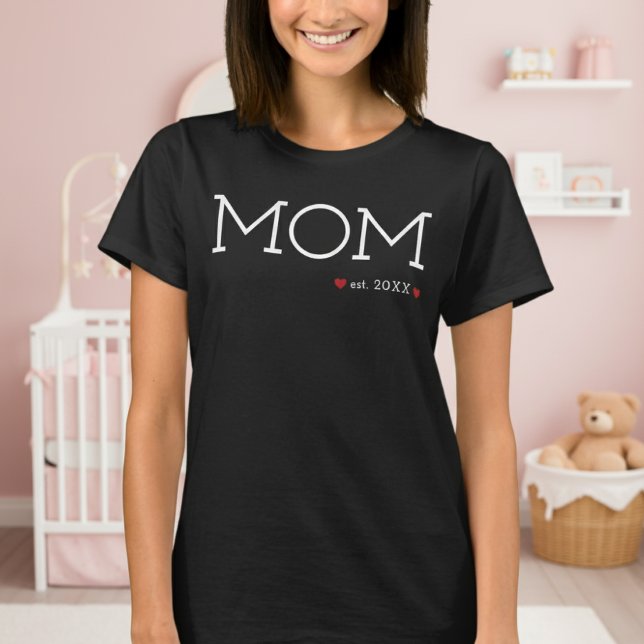 T-shirt Maman a établi deux coeurs Noir minimal (Créateur téléchargé)