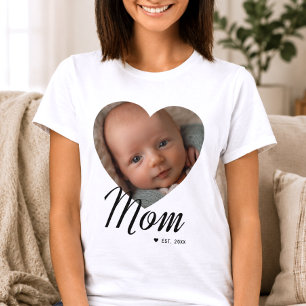 T-shirt Maman a établi un script cœur photo blanc