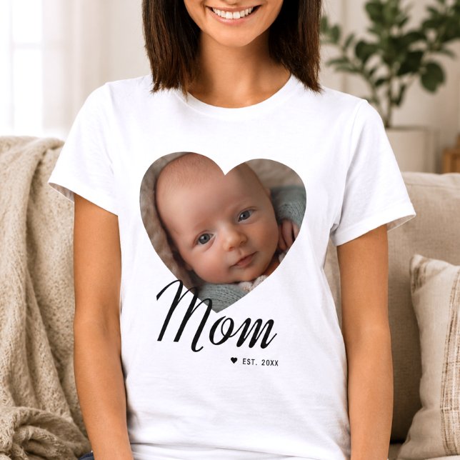 T-shirt Maman a établi un script cœur photo blanc (Créateur téléchargé)