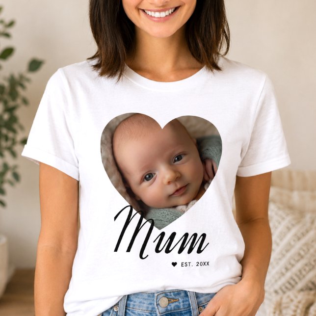 T-shirt Maman a établi un script cœur photo blanc (Créateur téléchargé)