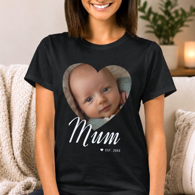 T-shirt Maman a établi un script cœur photo noir (Créateur téléchargé)