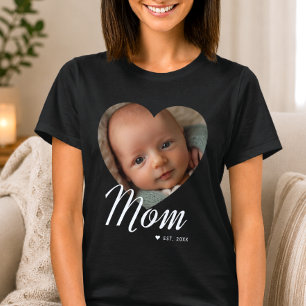 T-shirt Maman a établi un script cœur photo noir