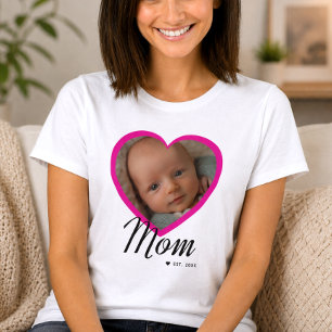 T-shirt Maman a établi un script cœur rose photo blanc