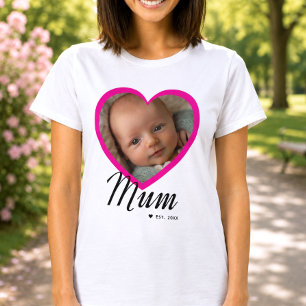 T-shirt Maman a établi un script cœur rose photo blanc