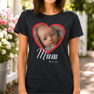T-shirt Maman a établi un script cœur rouge photo noir