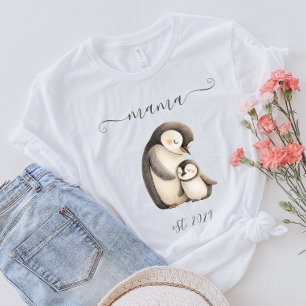 T-shirt Maman adorable établie Pingouins à l'aquarelle