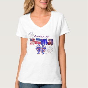 T-shirt Maman Américaine Patriotique Rouge Blanc & Bleu