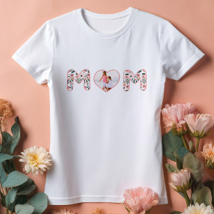 T-shirt Maman Amour rose & Floral Motif Personnalisé Coeur