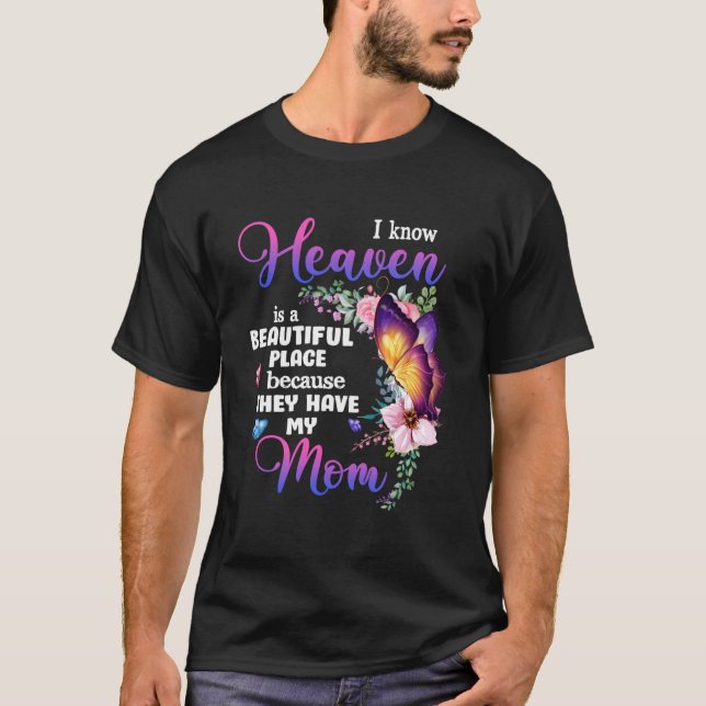 T-shirt Maman au ciel Papillon violet Perte d'une mère aim (Devant)