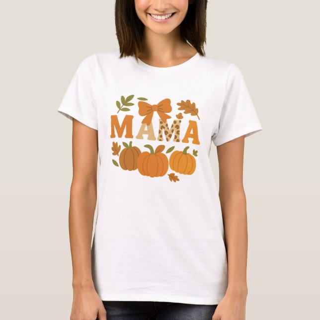 T-shirt Maman Automne Tendance Léopard Citrouille (Devant)