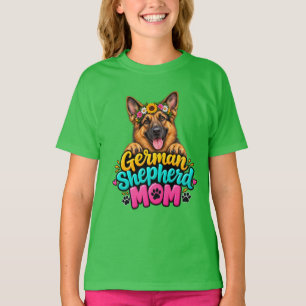 T-shirt Maman Berger Allemand Mignonne Couronne de Fleurs