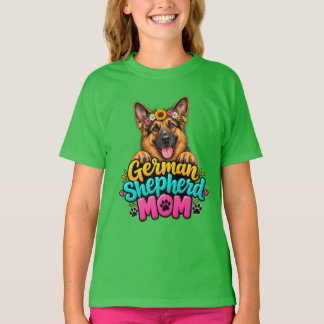 T-shirt Maman Berger Allemand Mignonne Couronne de Fleurs 