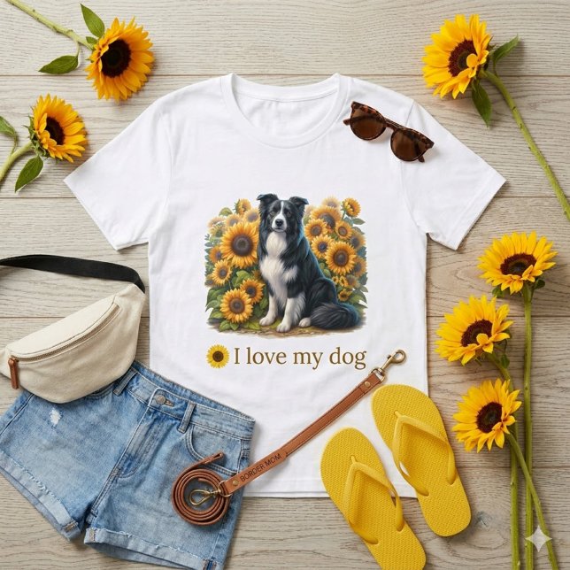 T-shirt Maman Border Collie à motif floral  (Créateur téléchargé)
