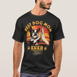 T-shirt Maman Boston Terrier Rétro Coucher de Soleil Chien