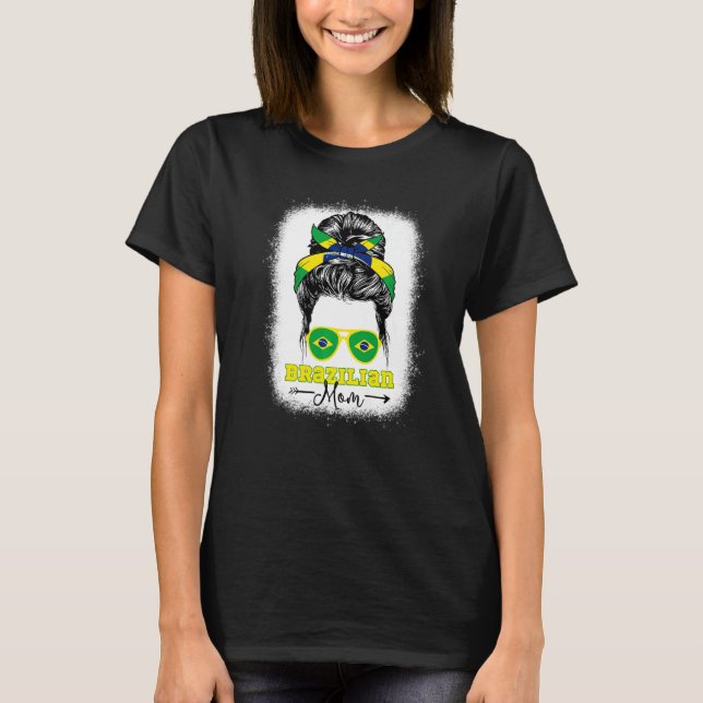 T-shirt Maman Brésilienne Chignon Décoiffé Drapeau Brésil  (Devant)