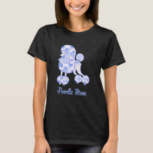 T-shirt Maman Caniche Toile Florale Bleue Tendance Caniche