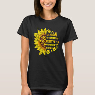 T-shirt Maman Chat Avec Tatouages Beaux Yeux Cuisses Épais