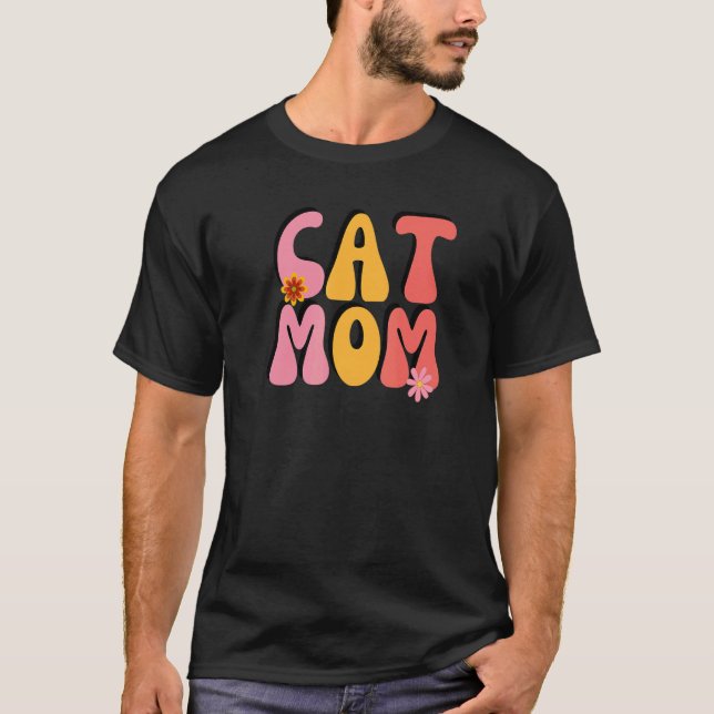 T-shirt Maman Chat Fleurs Rétro Groovy (Devant)