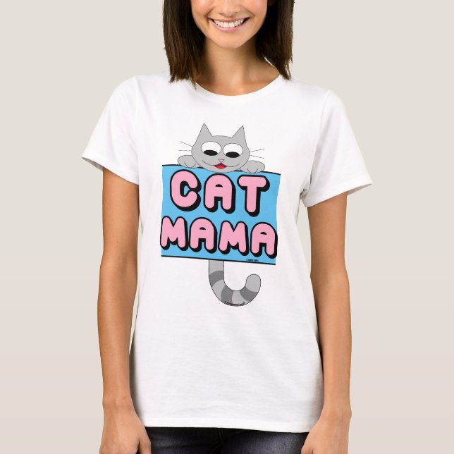 T-shirt "MAMAN CHAT" T shirt de chat de dessin animé souri (Devant)