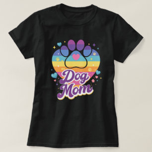 T-shirt Maman Chien Arc-en-ciel Patte Rétro