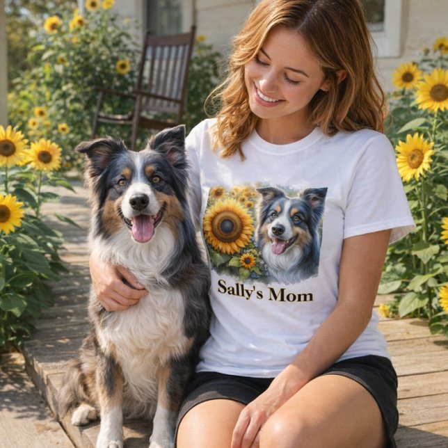 T-Shirt Maman Chien Border Collie (Summer style "Dog Mom" sunflower and border collie T-shirt. )