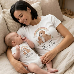 T-shirt Maman Chien Chiots Premier Jour de la Fête des Mèr