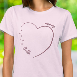 T-shirt Maman Chien Cœur Empreintes de Patte avec Nom de l