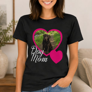 T-shirt Maman Chien Écriture Rose Coeur Photo Noir
