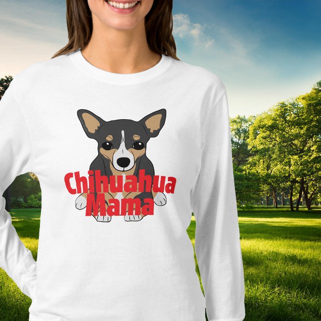 T-shirt Maman Chihuahua Mignonne Noir Fauve (Chihuahua Mama Cute Black Tan T-Shirt)