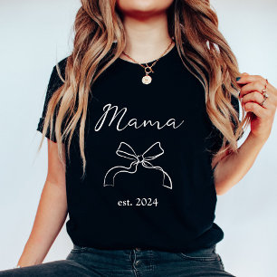 T-shirt Maman Coquette White Bow et Script sur Black