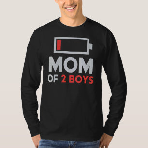 T-shirt Maman De 2 Garçons Batterie Faible Fatigué Maman A