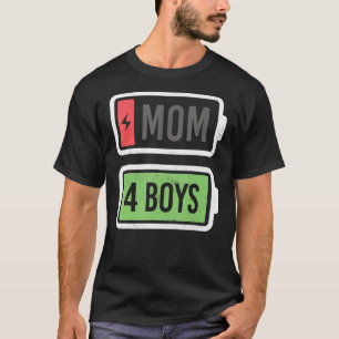 T-shirt Maman De 4 Garçons Faible Batterie Recharge Fête D