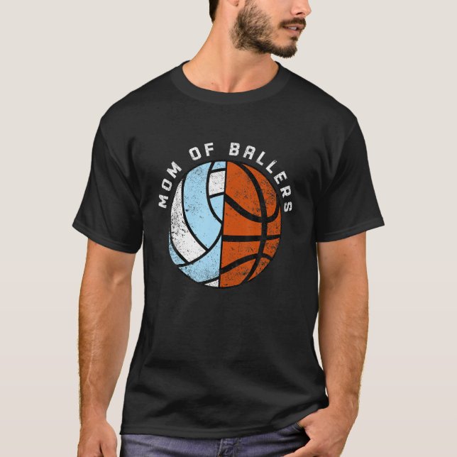 T-shirt Maman De Ballers Funny Volleyball Basketball Maman (Devant)