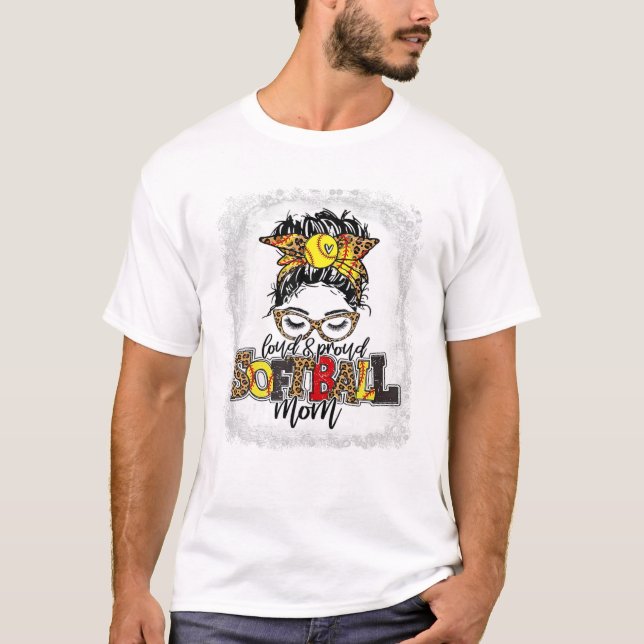 T-shirt Maman de baseball fière Bun méchevelé (Devant)