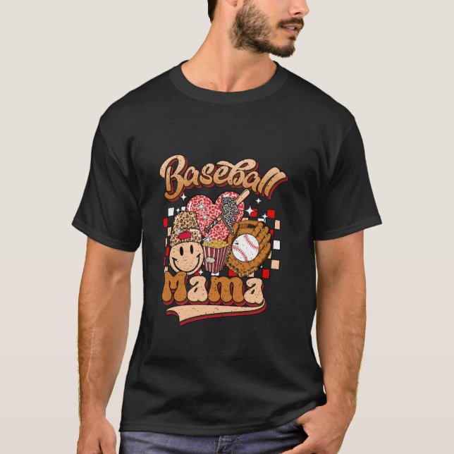 T-shirt Maman De Baseball Maman Des Deux Leopard Softball  (Devant)