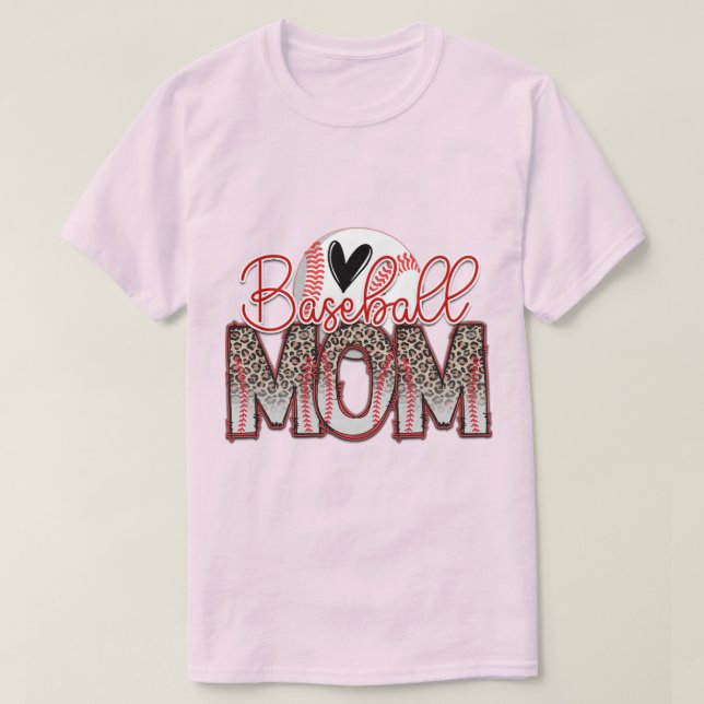T-shirt Maman de Baseball Rose Clair (Design devant)