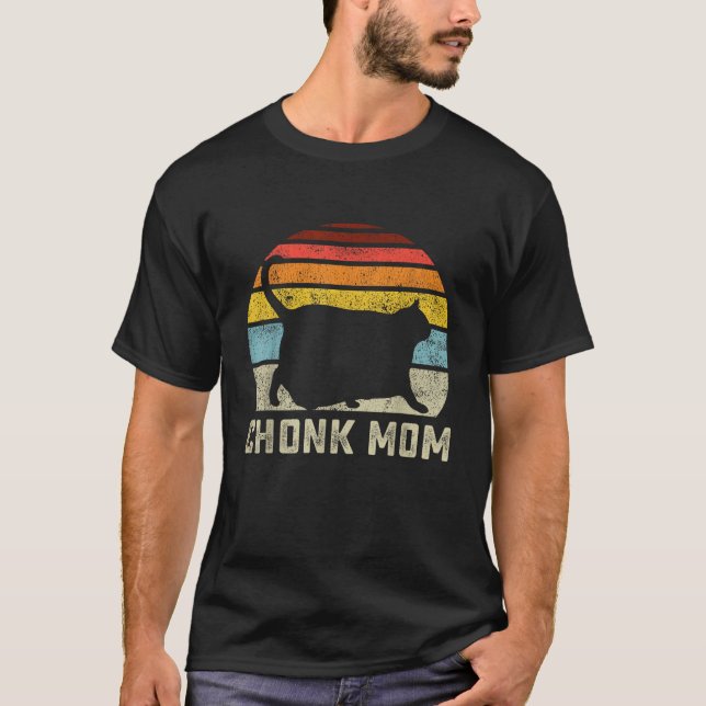 T-shirt Maman de chat Chonk Échelle Mème Drôle Style Rétro (Devant)