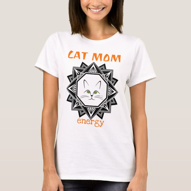 T-shirt Maman De Chat Géométrique Noir Et Orange (Devant)