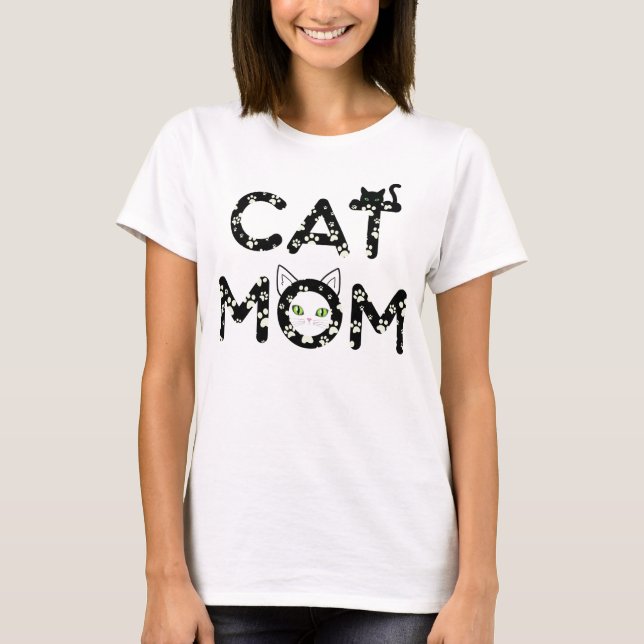 T-shirt "Maman de chat mignon" avec empreintes de  (Devant)