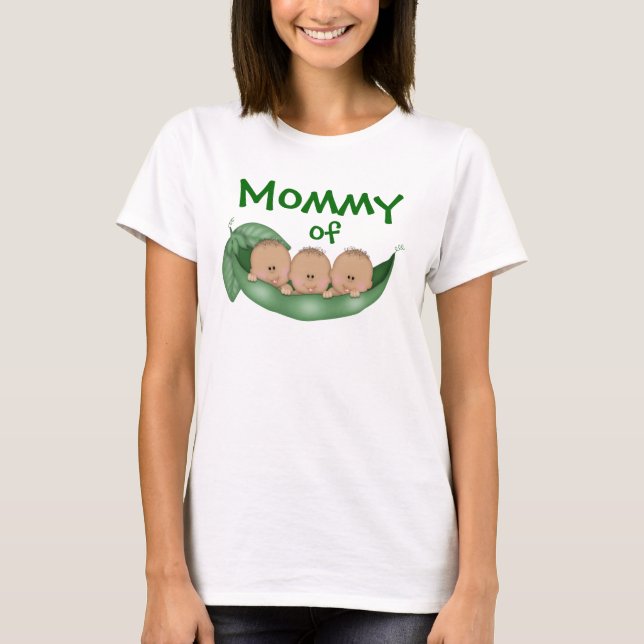 T-shirt Maman de garçons triplés avec peau foncée (Devant)