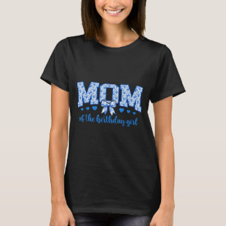 T-shirt Maman de la fille de l'anniversaire bleu chinoiser