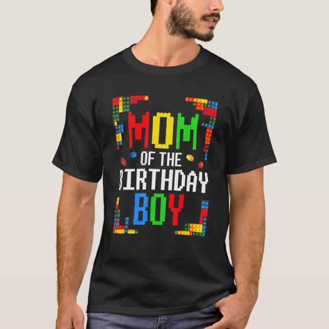 T-shirt Maman De L'Anniversaire Boy Building Blocage Mère  (Devant)