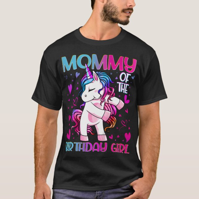 T-shirt Maman de l'anniversaire fille Flossing Unicorn Mam (Devant)