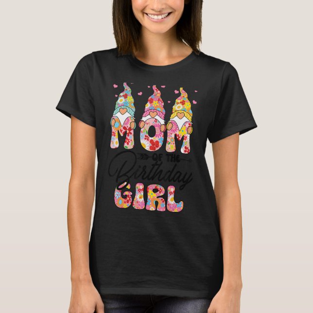 T-shirt Maman De L'Anniversaire Fille Maman Gnome Fleur Mè (Devant)